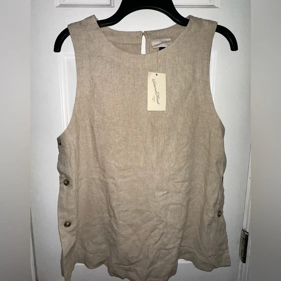 Linen Rayon Sleeveless Top Blouse - Women’s Small - Buttons Boho NWT, Tan - New - Picture 1 of 9